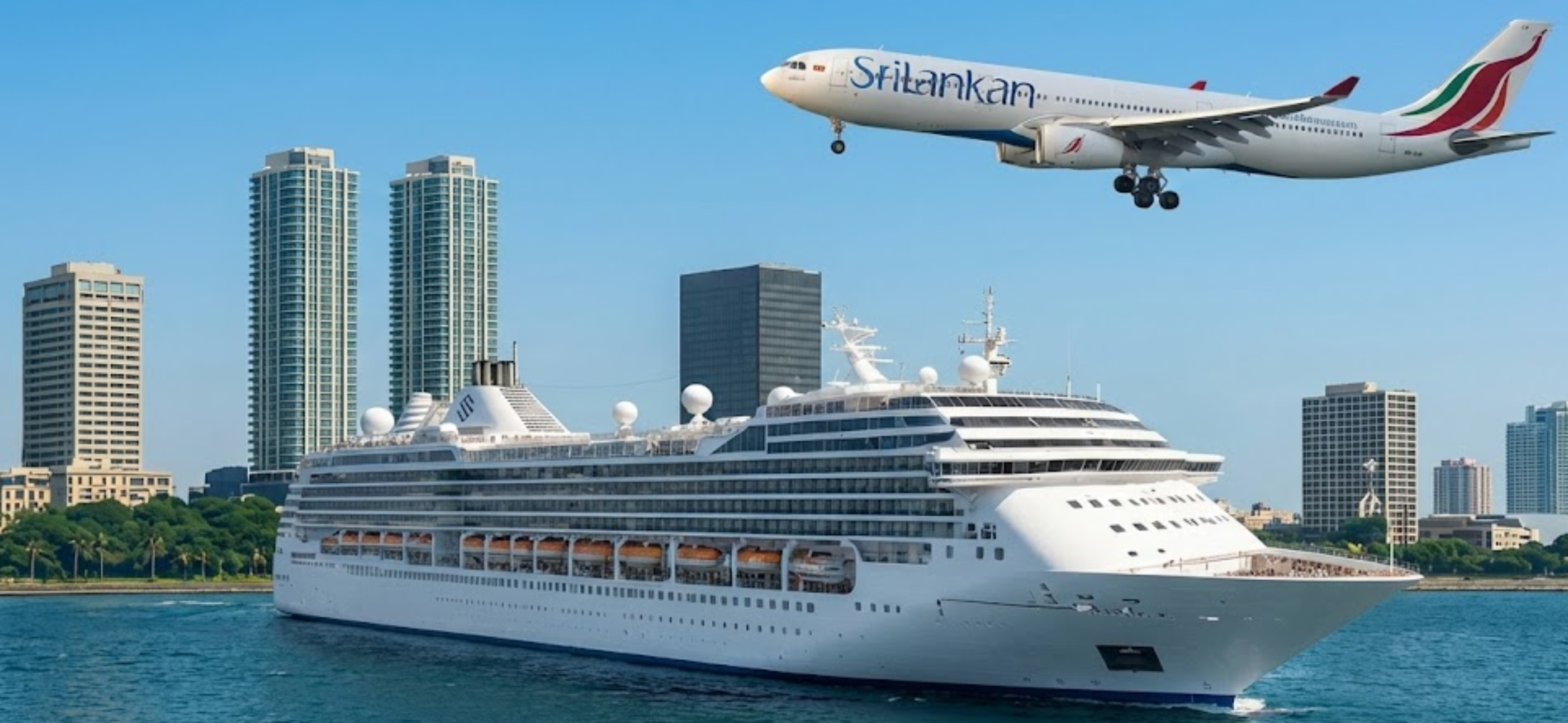 Cruise ship and airplane